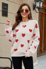 Fall Obsession Crew Neck Heart Pattern Sweater - MXSTUDIO.COM