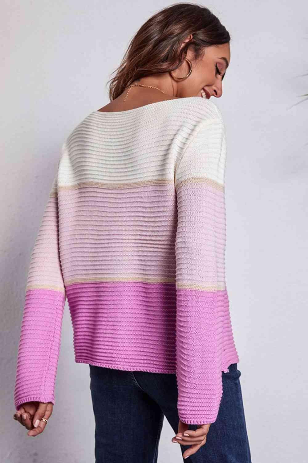 Fall Ready Color Block Horizontal Rib Sweater - MXSTUDIO.COM