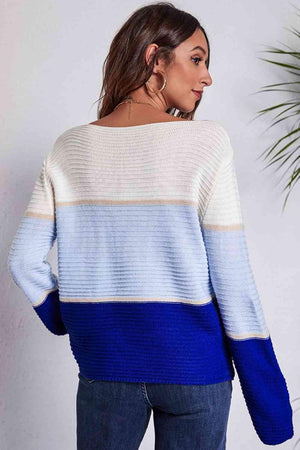 Fall Ready Color Block Horizontal Rib Sweater - MXSTUDIO.COM