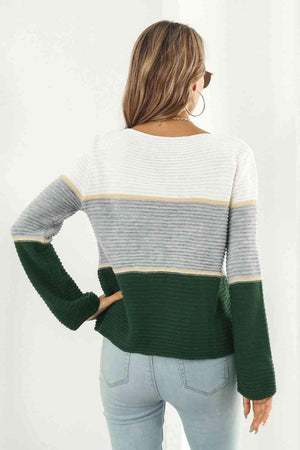 Fall Ready Color Block Horizontal Rib Sweater - MXSTUDIO.COM