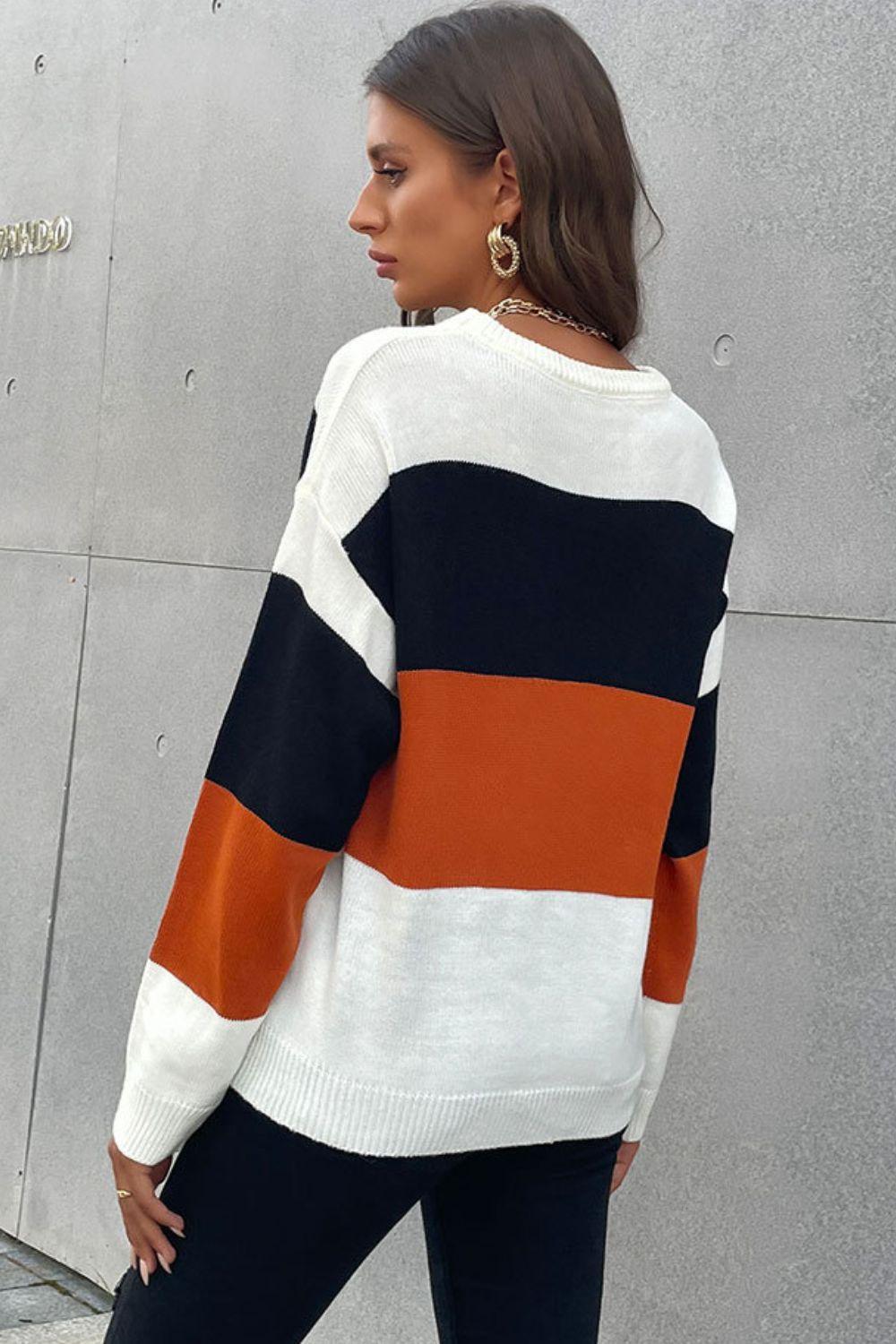 Fall Ready Striped Crew Neck Sweater - MXSTUDIO.COM