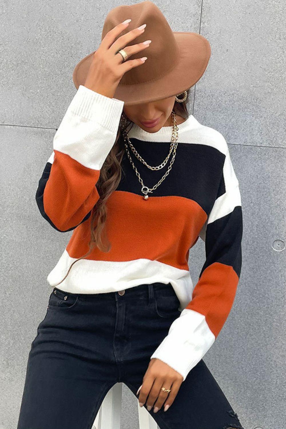 Fall Ready Striped Crew Neck Sweater - MXSTUDIO.COM