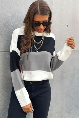 Fall Ready Striped Crew Neck Sweater - MXSTUDIO.COM