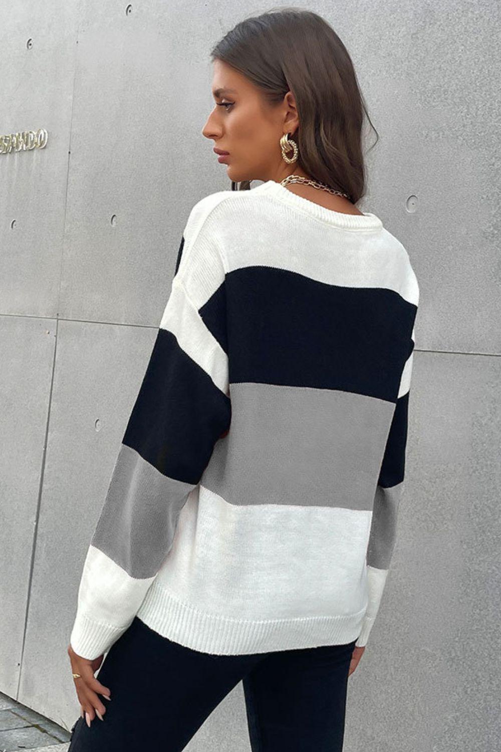 Fall Ready Striped Crew Neck Sweater - MXSTUDIO.COM