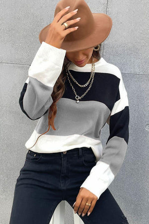 Fall Ready Striped Crew Neck Sweater - MXSTUDIO.COM