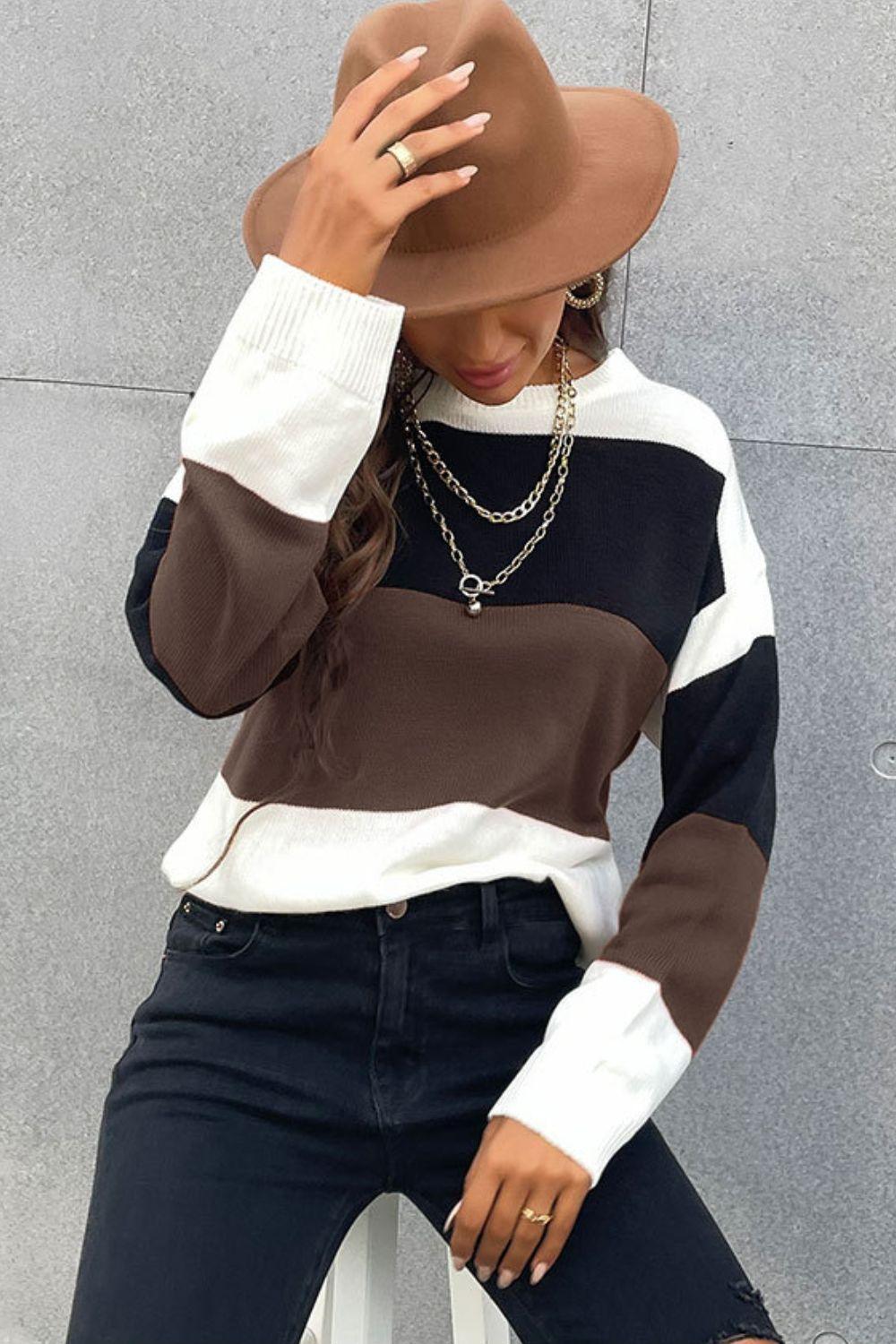 Fall Ready Striped Crew Neck Sweater - MXSTUDIO.COM