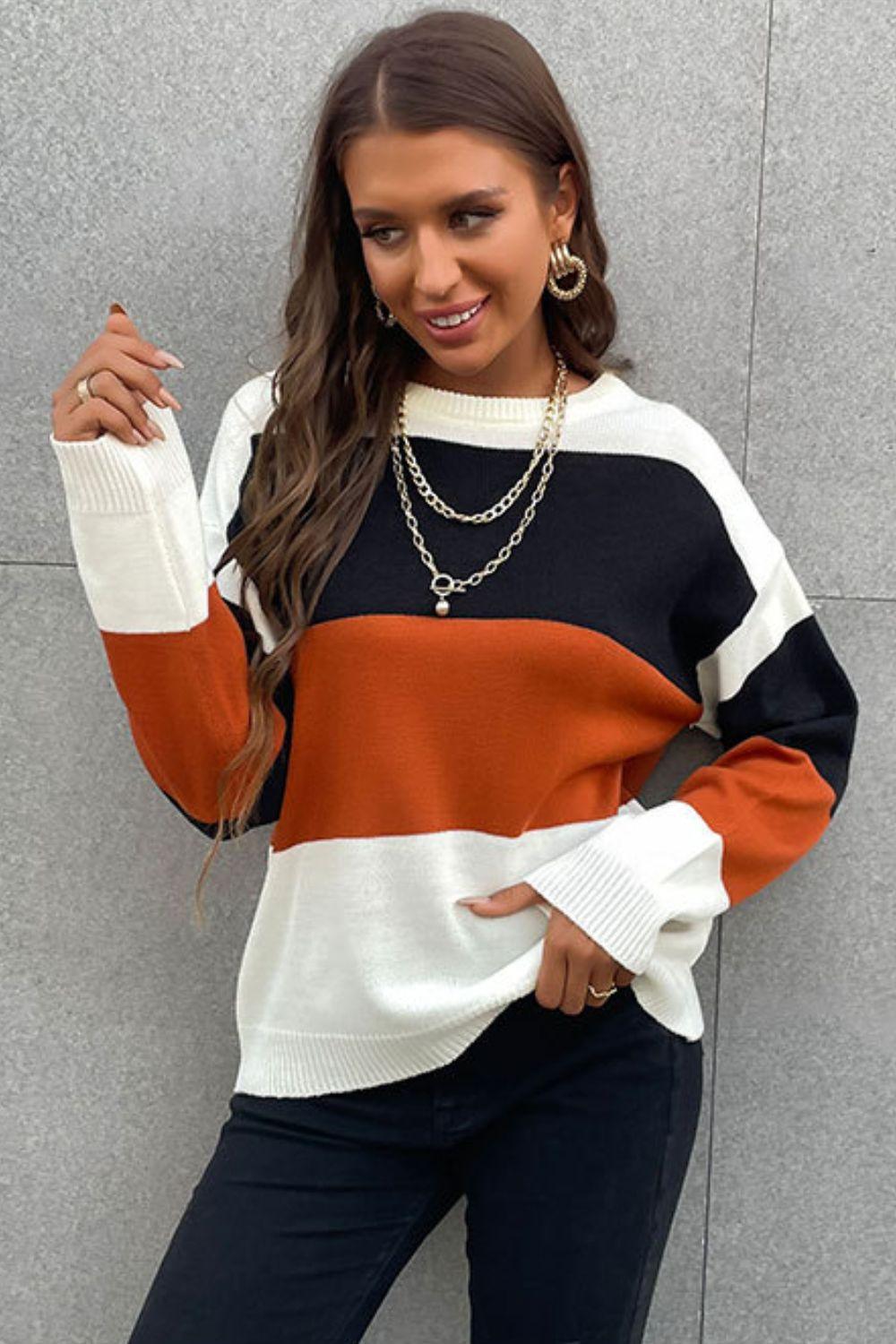 Fall Ready Striped Crew Neck Sweater - MXSTUDIO.COM