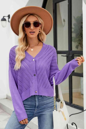 Fall Saturday Ribbed Knit V Neck Button Cardigan - MXSTUDIO.COM