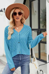 Fall Saturday Ribbed Knit V Neck Button Cardigan - MXSTUDIO.COM