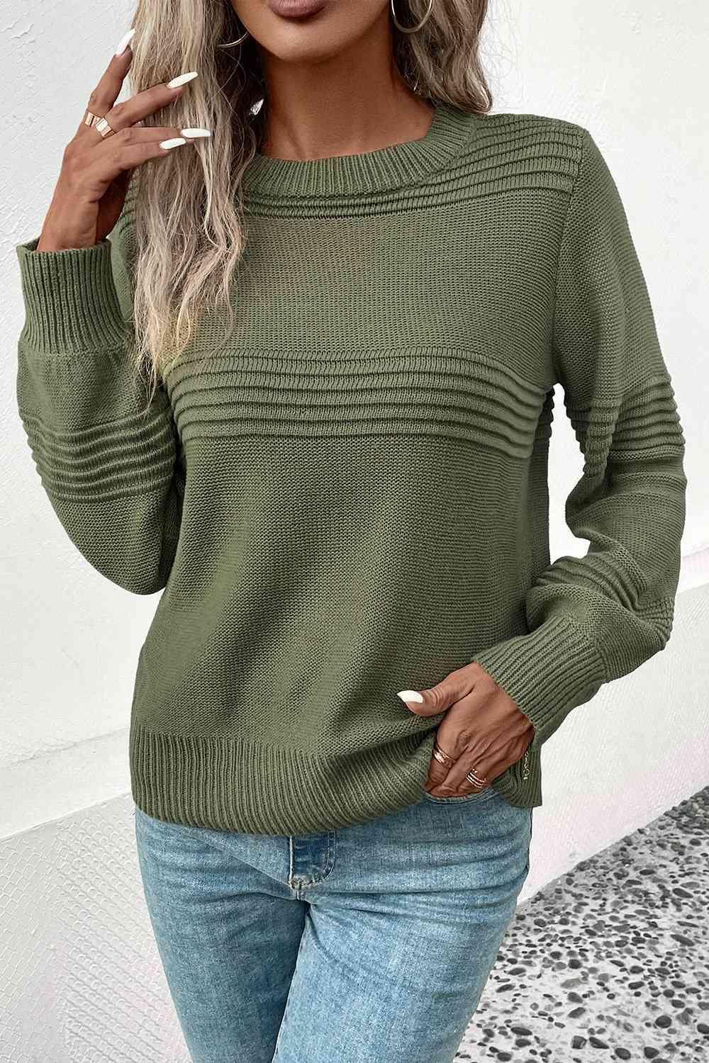 Fall Staple Green Crew Neck Sweater-MXSTUDIO.COM