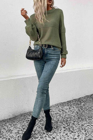 Fall Staple Green Crew Neck Sweater-MXSTUDIO.COM