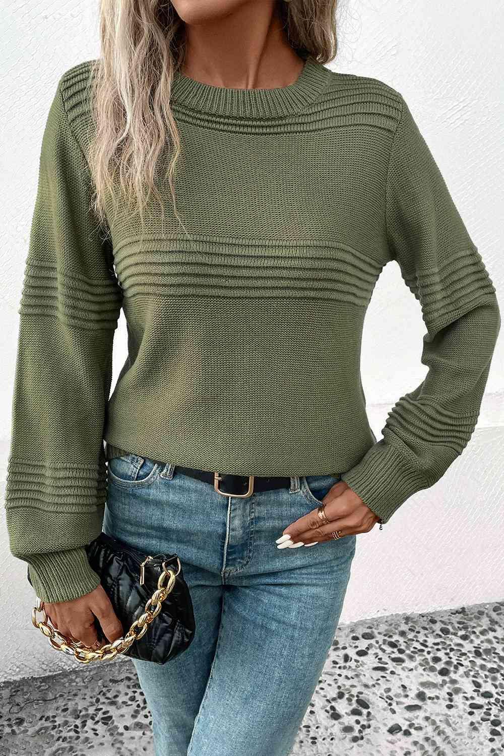 Fall Staple Green Crew Neck Sweater-MXSTUDIO.COM