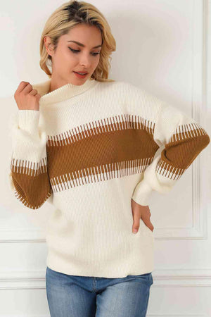 Fall Style Color Block Turtleneck Sweater-MXSTUDIO.COM