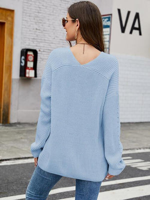 Fall Style Long Sleeve V Neck Sweater-MXSTUDIO.COM