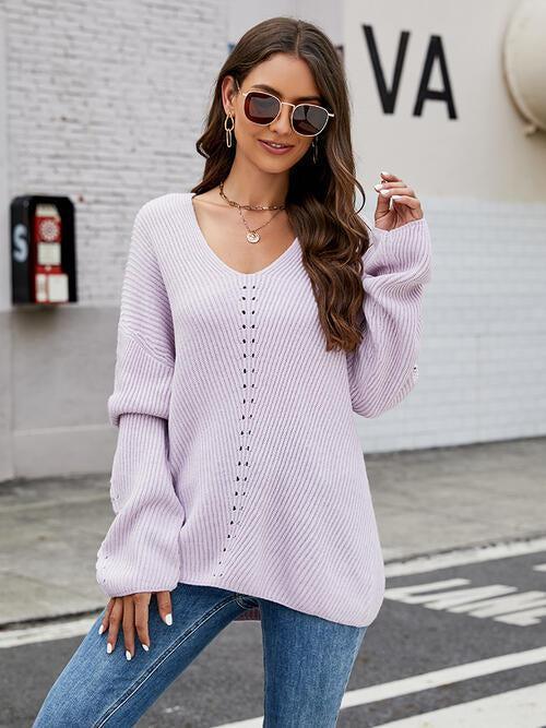 Fall Style Long Sleeve V Neck Sweater-MXSTUDIO.COM