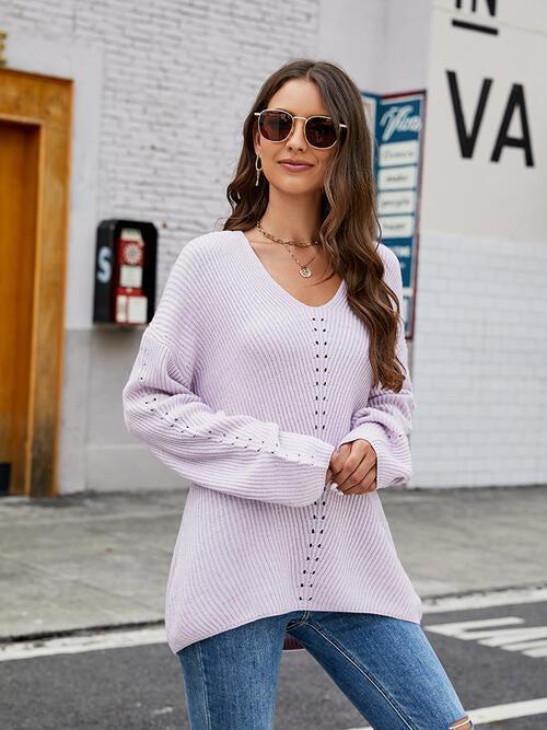 Fall Style Long Sleeve V Neck Sweater-MXSTUDIO.COM