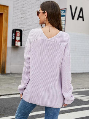 Fall Style Long Sleeve V Neck Sweater-MXSTUDIO.COM