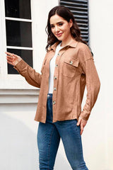 Fall Zest Button Down Shacket With Pockets-MXSTUDIO.COM