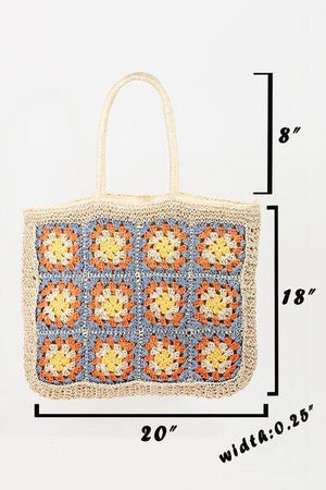 a crocheted bag is shown with measurements