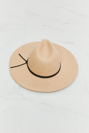 Fame Faux Leather Knot Beige Wide Brim Fedora Hat - MXSTUDIO.COM