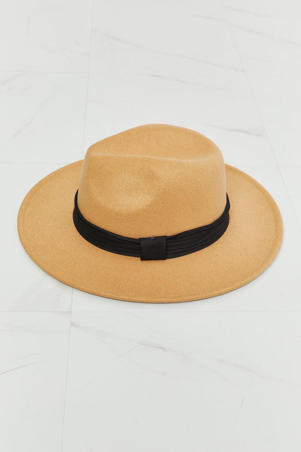 Fame Keep Me Safe Tan Wide Brim Fedora Hat - MXSTUDIO.COM