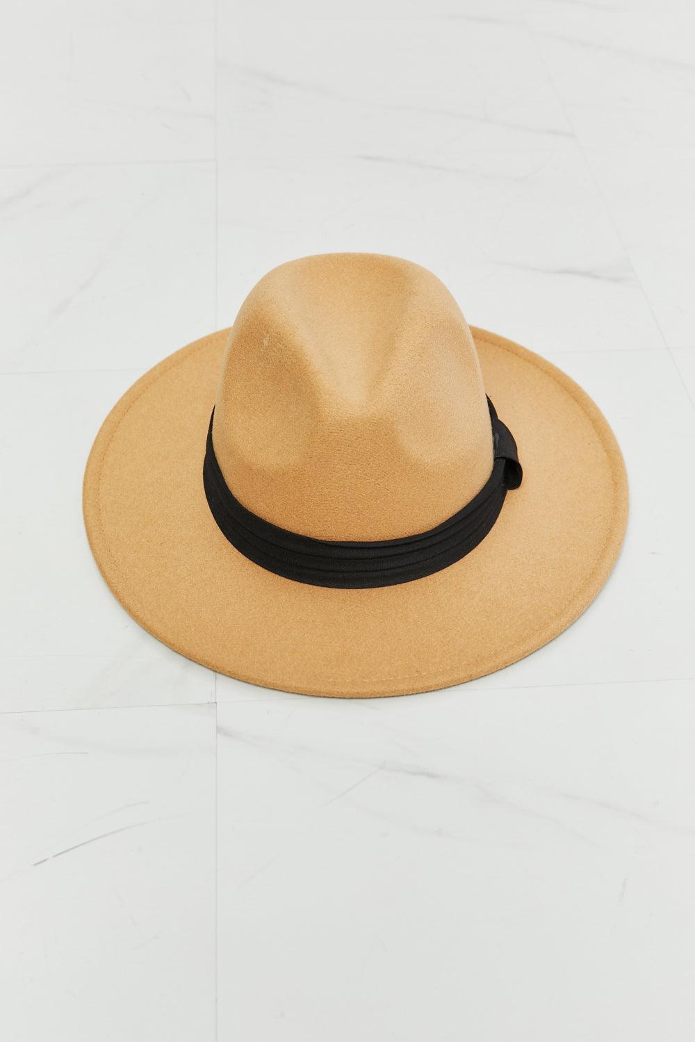 Fame Keep Me Safe Tan Wide Brim Fedora Hat - MXSTUDIO.COM