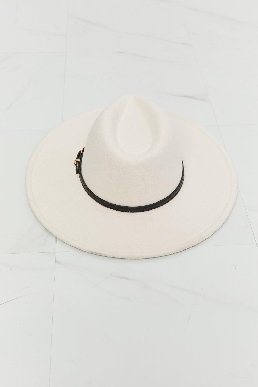 Fame Leather Belt Strap Wide Brim Fedora Hat - MXSTUDIO.COM