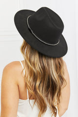 Fame Rhinestone Belt Wide Brim Black Fedora Hat - MXSTUDIO.COM