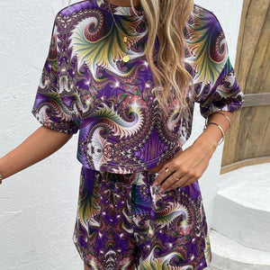 Fanciful Half Sleeve Top Printed Shorts Set - MXSTUDIO.COM