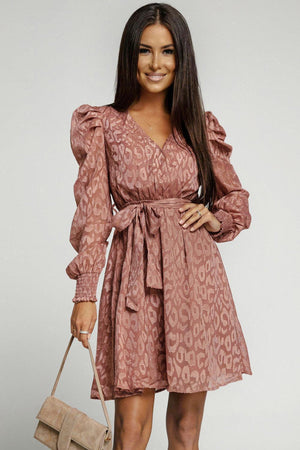 Fancy Belted Puff Sleeve Dress - MXSTUDIO.COM