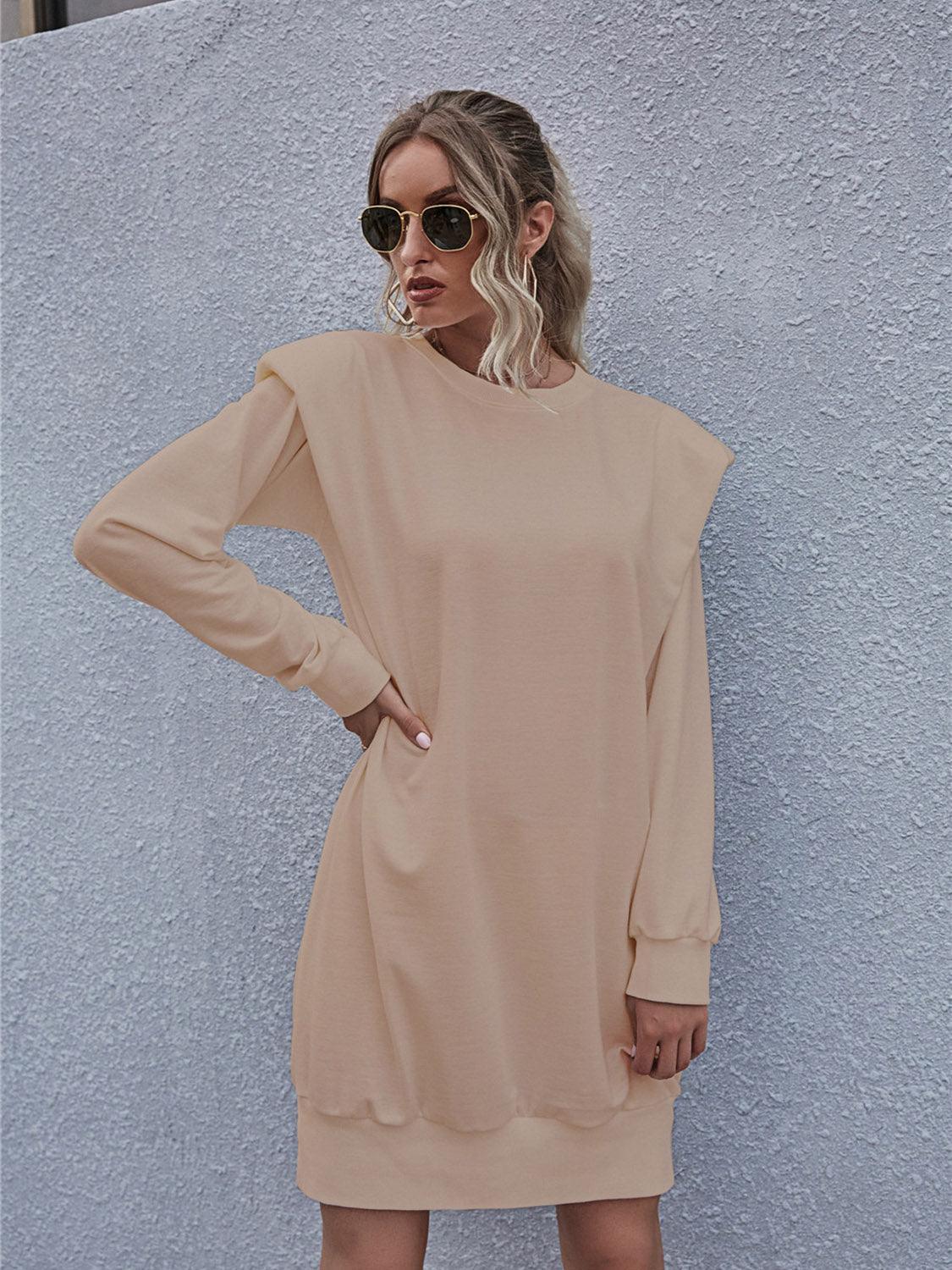 Fancy Comfort Crew Neck Long Sleeve Mini Dress - MXSTUDIO.COM