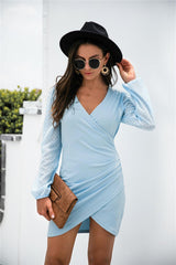 Fancy V-Neck Long Sleeve Wrap Mini Dress - MXSTUDIO.COM