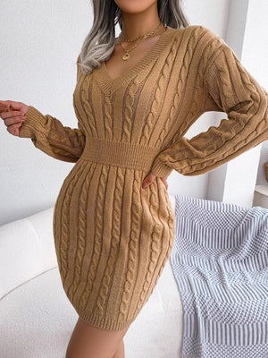 Fantastic Cable-Knit Sweater Dress - MXSTUDIO.COM