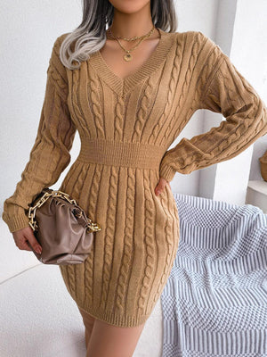 Fantastic Cable-Knit Sweater Dress - MXSTUDIO.COM