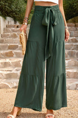 Fantastic Flare Tie Front Tiered Wide Leg Pants - MXSTUDIO.COM