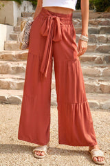 Fantastic Flare Tie Front Tiered Wide Leg Pants - MXSTUDIO.COM