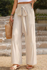 Fantastic Flare Tie Front Tiered Wide Leg Pants - MXSTUDIO.COM