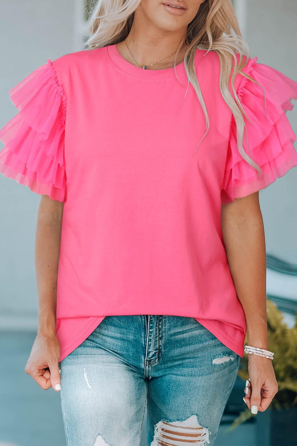 Fantastic Mesh Layered Ruffle Sleeve Blouse - MXSTUDIO.COM