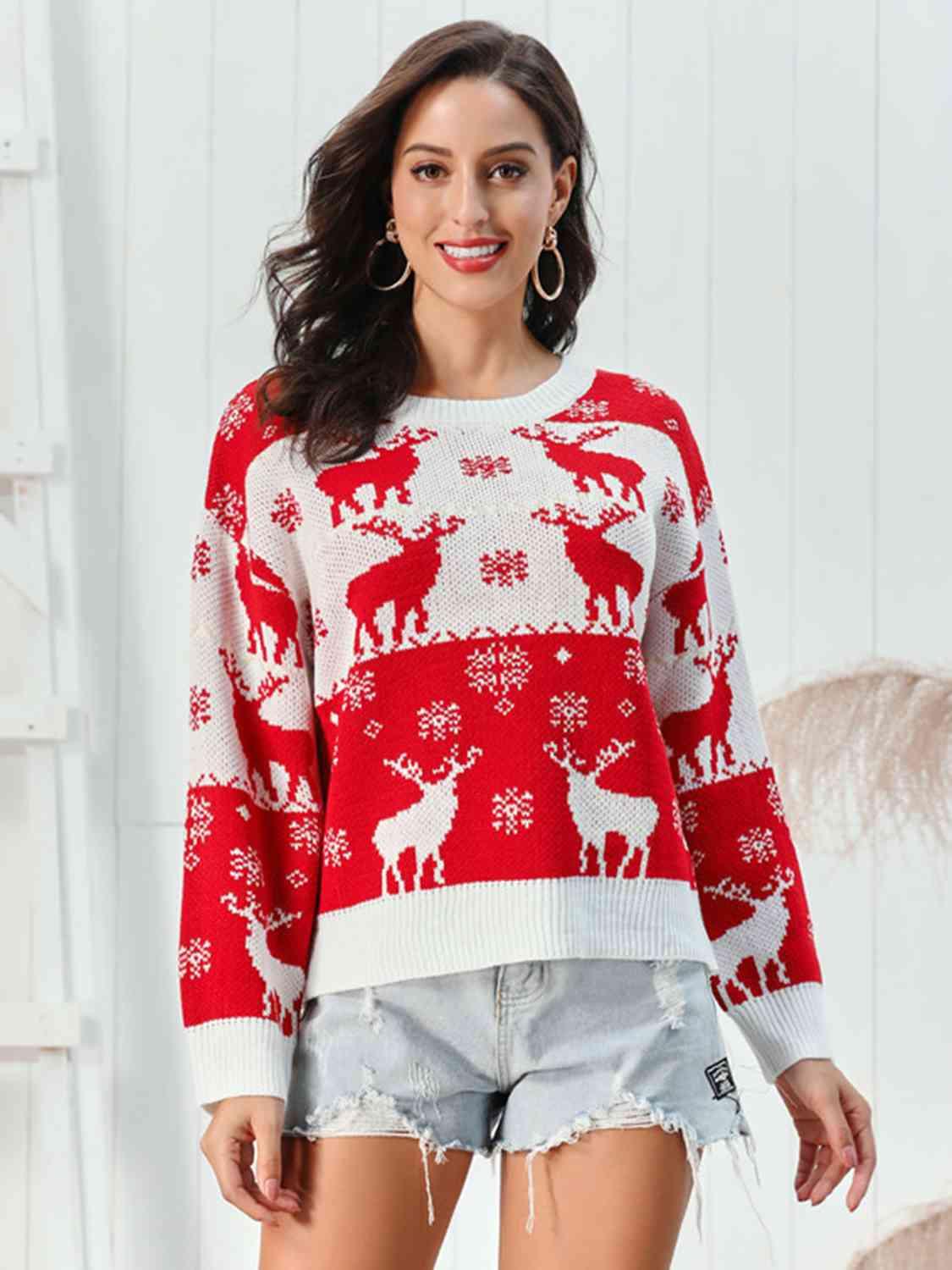 Fantastic Round Neck Reindeer Christmas Sweater-MXSTUDIO.COM