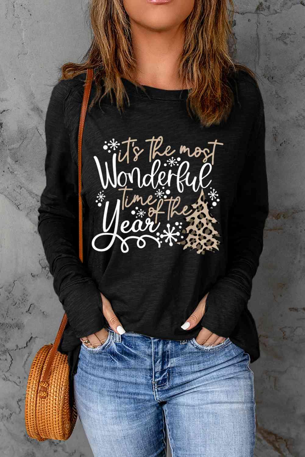 Fantastic Season Slogan Graphic Black Christmas T-Shirt-MXSTUDIO.COM