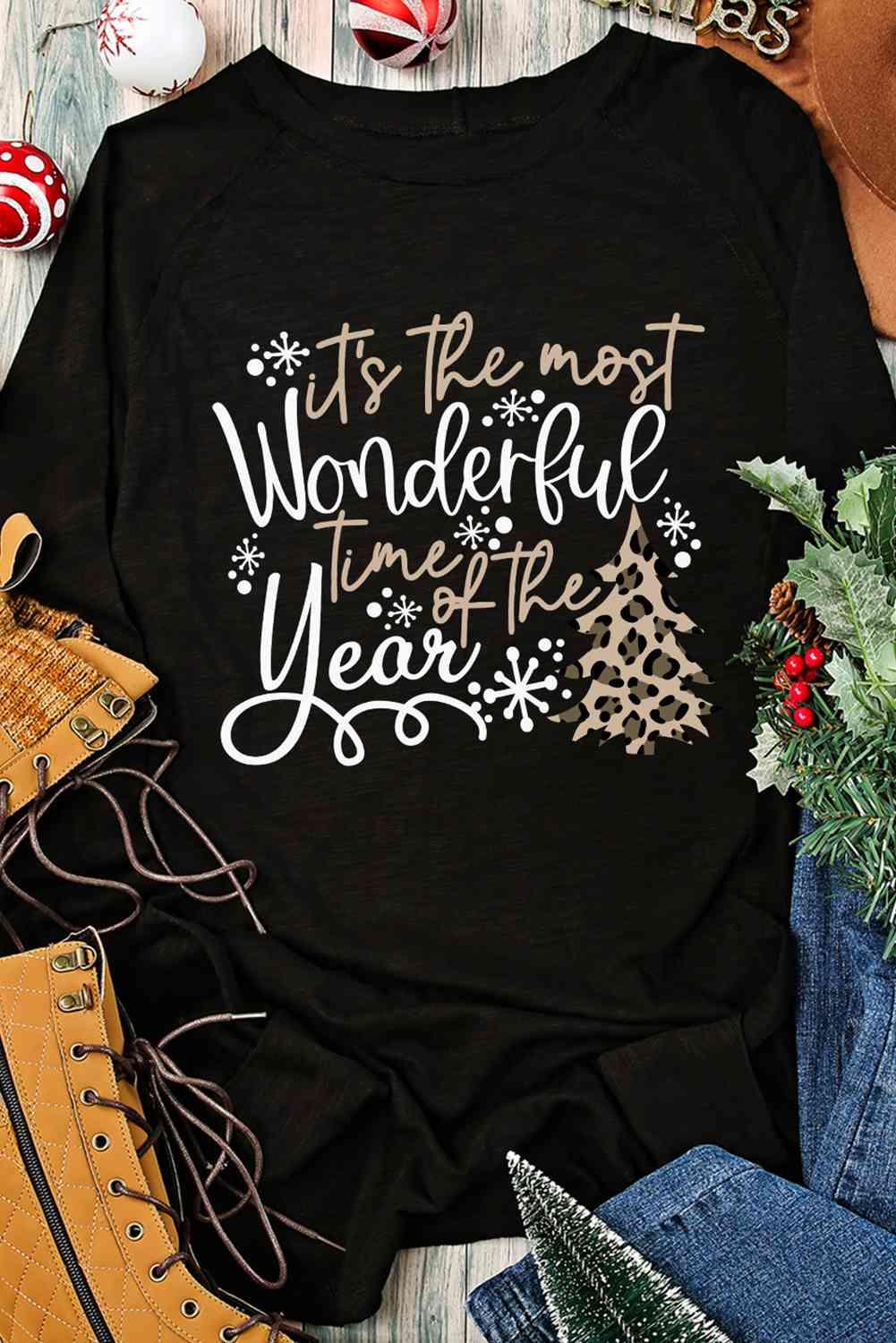 Fantastic Season Slogan Graphic Black Christmas T-Shirt-MXSTUDIO.COM