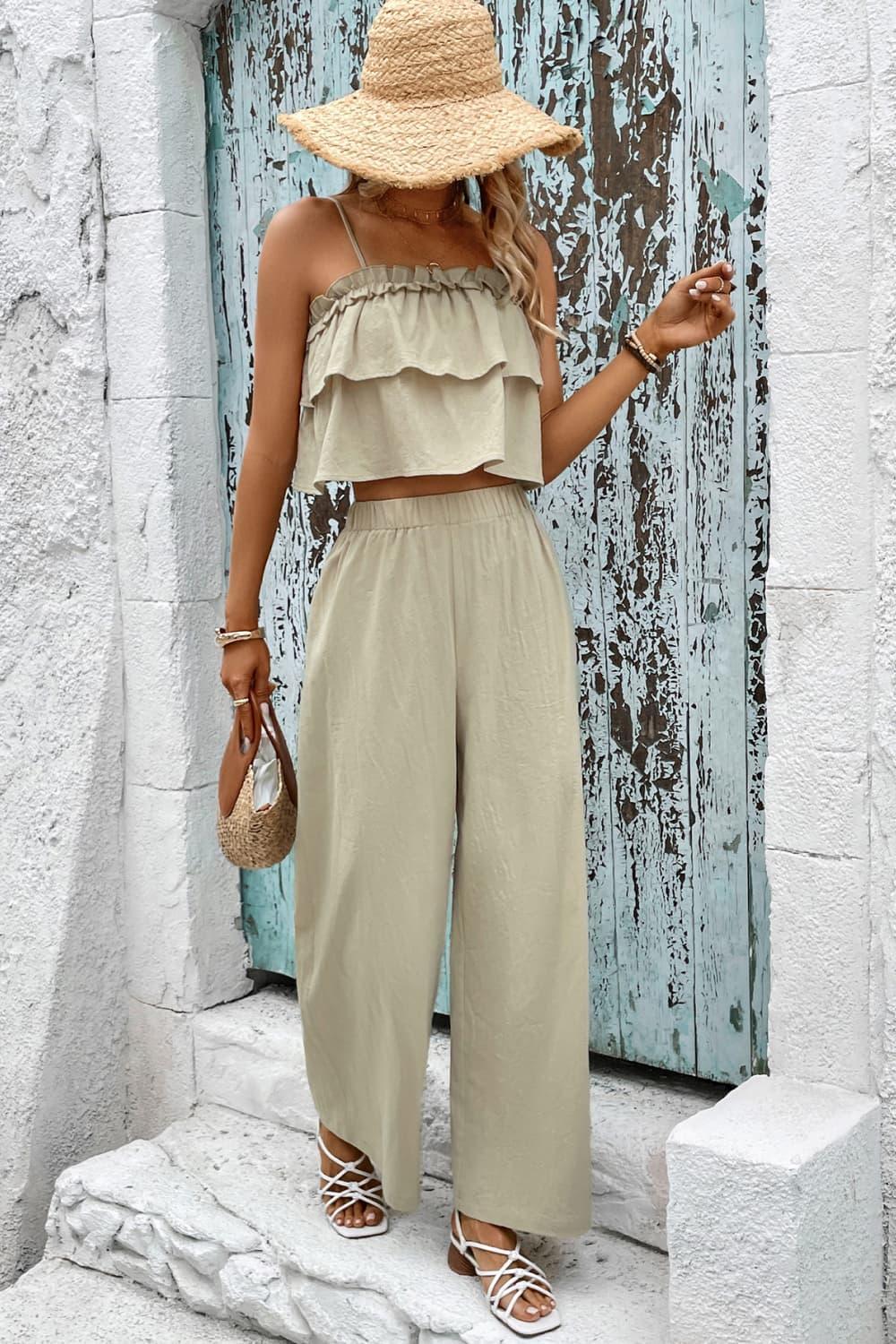 Fantastic Summer Crop Top and Wide Leg Pants Set - MXSTUDIO.COM