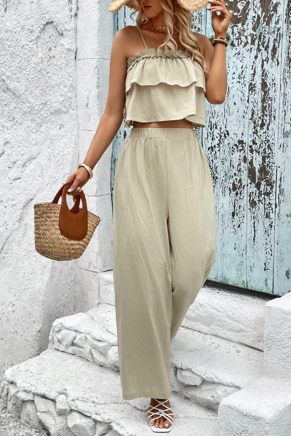 Fantastic Summer Crop Top and Wide Leg Pants Set - MXSTUDIO.COM