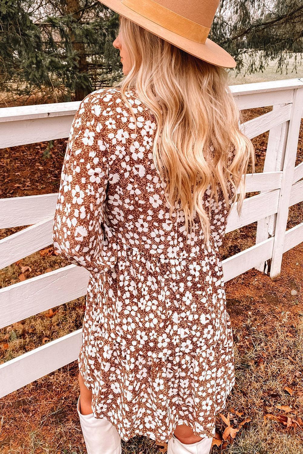 Farm Girl Floral V-Neck Mini Dress - MXSTUDIO.COM