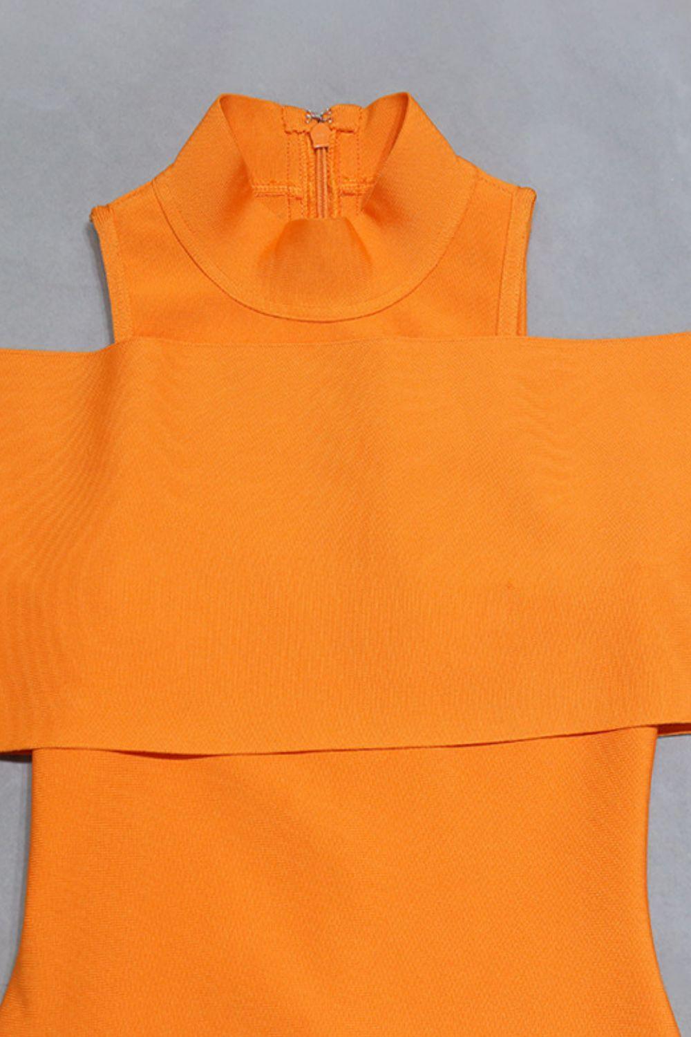 Fascinating Orange Cold-Shoulder Dress - MXSTUDIO.COM