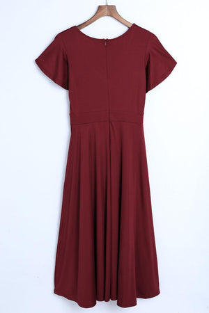 Fascinating Surplice Flutter Sleeve Midi Dress - MXSTUDIO.COM