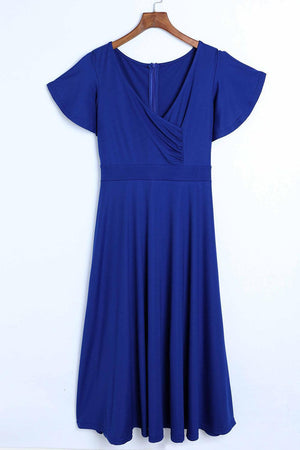 Fascinating Surplice Flutter Sleeve Midi Dress - MXSTUDIO.COM