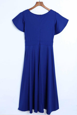 Fascinating Surplice Flutter Sleeve Midi Dress - MXSTUDIO.COM