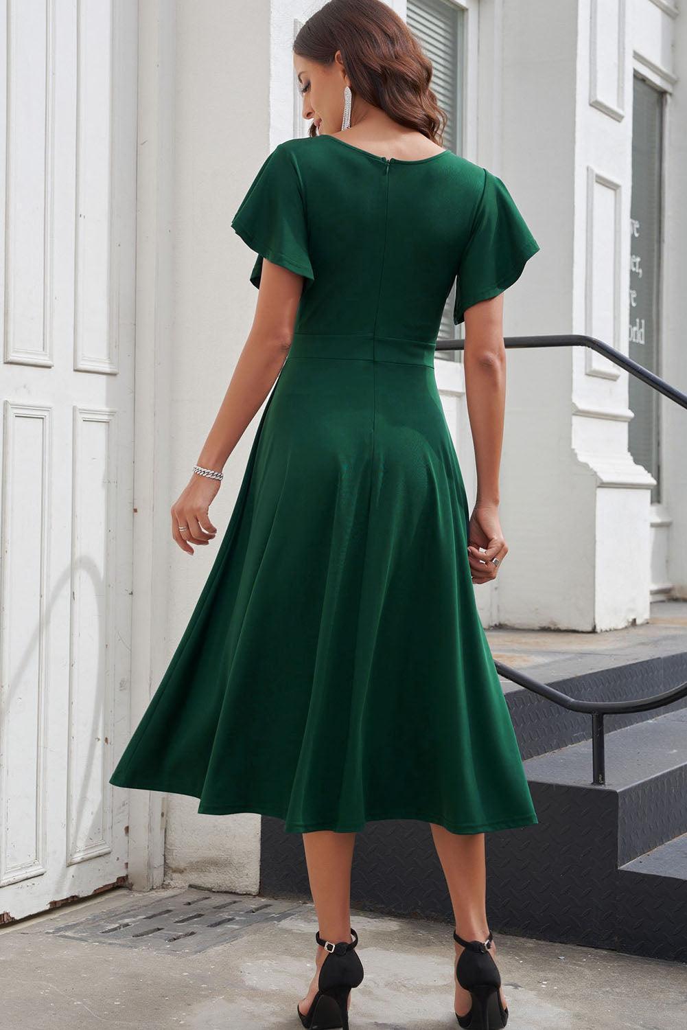 Fascinating Surplice Flutter Sleeve Midi Dress - MXSTUDIO.COM