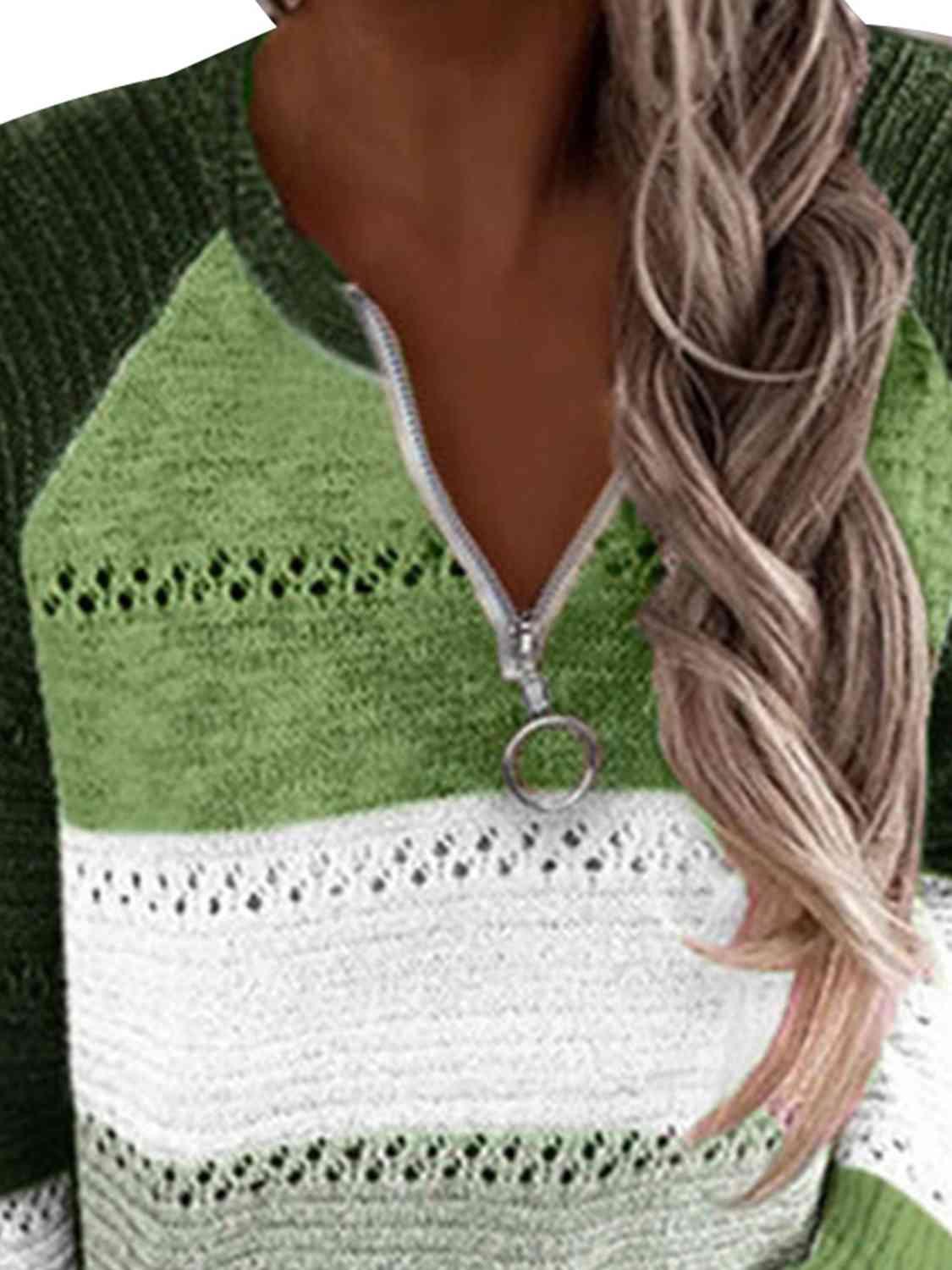 Fascinating Warmth Striped Half Zip Sweater-MXSTUDIO.COM